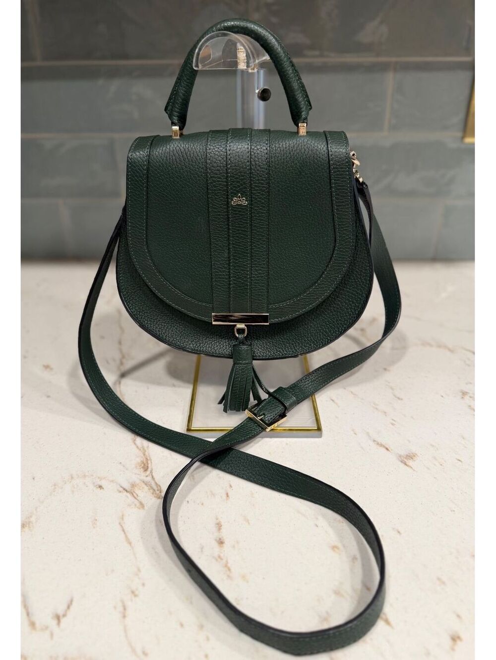 DeMellier London The Mini Venice Forest Green Grained Leather Crossbody Bag